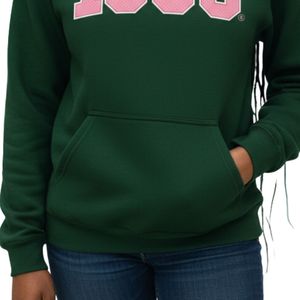 Sudadera con Capucha AKA Forest Green 1908, Números Deportivos Rosas, Sudadera de Forro Polar Unisex, Ropa de Hermandad Griega, OEM ODM - Product Image 5