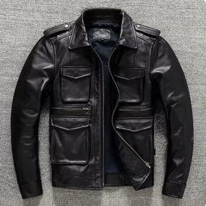 Chaqueta de Motociclista de Cuero Genuino Marrón para Hombre, Cuello Camisero, Cierre de Cremallera, Corte Regular, Color Sólido, Ropa de Otoño, Prenda Exterior para Motociclismo - Product Image 2