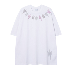 Rhinestone T shirts Drop Shoulder Stickers Rhinestone Heat Transfer Design Classic <b>Round</b> Neck Blank Plain T-shirts for Women - Product Image 6