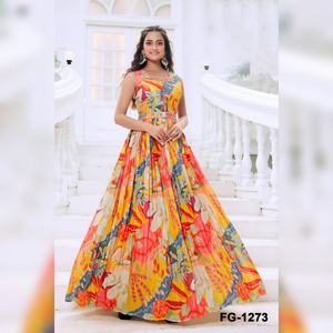 ชุดเดรส Anarkali สำหรับผู้หญิง ลายพิมพ์ดิจิทัลสวยงาม ผ้าชีฟอง ความยาวปกติ ตัดเย็บอย่างประณีต ทันสมัย เหมาะสำหรับงานปาร์ตี้ สวมใส่ง่าย - Product Image 1