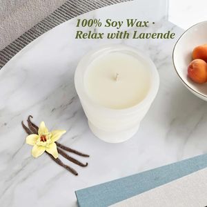 Bougie de luxe parfumée en cire de soja, faite à la main, dans un récipient en marbre, non toxique et réutilisable, pot en pierre au design distinctif - 1 ensemble - Product Image 2
