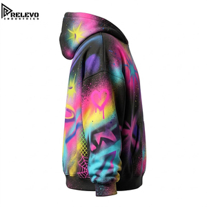 Sweat à capuche en molleton personnalisé imprimé par sublimation, unisexe, avec motif graffiti néon airbrush et cordon de serrage ajustable - Product Image 3