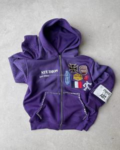 Sweat à capuche streetwear personnalisé avec strass, imprimé pailleté et cristaux, en tissu doux, tenue décontractée d'hiver - Product Image 3