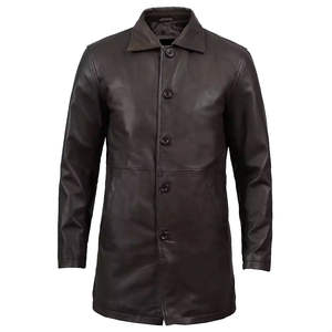 Meilleur prix de gros pour manteau en cuir pour homme, manteau long d'hiver, sur mesure, de haute qualité, style décontracté, poches latérales, tendance - Product Image 2