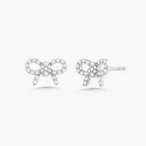 Boucles d'oreilles clous nœud papillon en diamant, vente en gros, or massif 14K, pavé rond, mignonnes pour bébé fille, avec fermoir poussoir, minimalistes, pour usage quotidien - Product Image 5