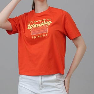 Camiseta de algodón de manga corta con cuello redondo naranja para mujer, informal, personalizada con serigrafía, promocional, de gran venta, ecológica - Product Image 2