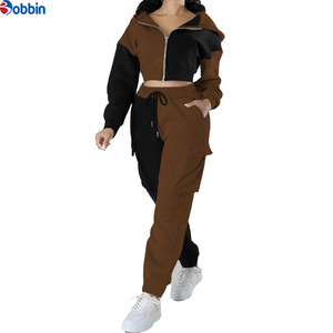 Conjunto Casual Personalizado para Mujer 2 en 1, 100% Algodón, con Chaqueta Corta con Capucha y Bloques de Color a la Moda, Pantalones Cargo y Pantalones Deportivos - Product Image 2