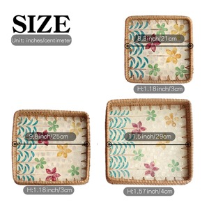 Colorful Mosaic Rattan <b>Serving</b> Tray <b>Set</b> Perfect For Coffee Tea Snacks Kitchen And Dining Table Decor Wholesale From India - Product Image 2