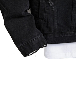Veste en jean pour homme de haute qualité, style camionneur, boutonnée, avec broderie personnalisée et poches, effet vieilli - Product Image 5