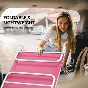 Portable Pink Folding Chaise Lounge Chair with Adjustable <b>Backrest</b> and Pillow for Poolside Patio Beach Use - Product Image 6