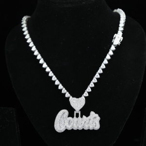 Men's 925 Silver Gold Plated Heart Moissanite Chain Hip-hop Style Personalized English Pendant Necklace - Product Image 1