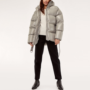 Doudoune à capuche avec ceinture, rembourrée de duvet, coupe-vent, manteau d'hiver, longueur standard, coupe ample, fermeture à bouton unique, couleur unie - Product Image 5