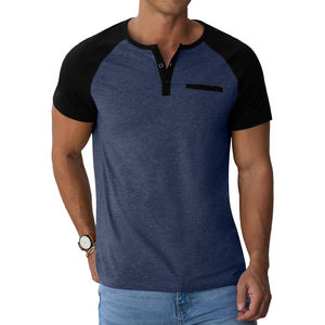 T-shirt à manches longues raglan personnalisé pour homme, en coton respirant, avec blocs de couleur contrastés, coupe ajustée, décontracté, avec poches et boutons - Product Image 6