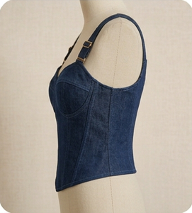 Robe corset sans manches en denim, col cœur, moulante, décontractée, couleur unie, toutes saisons, tissu tissé respirant - Product Image 2