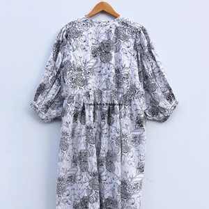 Beautiful floral Cotton Block Printed dress Dress For Casual wear Hand Block Printed Dress - Product Image 3