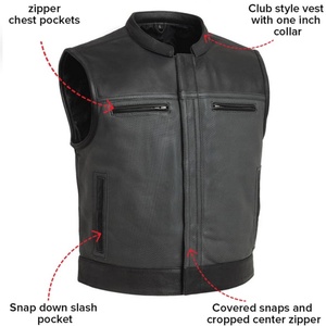 Gilet en cuir robuste pour homme, style club, gilet de motard avec poche dissimulée pour porte-armes, boutons-pression recouverts, vente en gros, commande en gros - Product Image 3