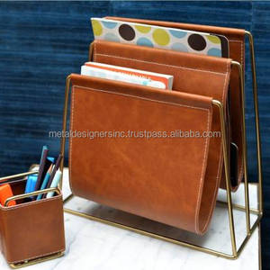 Revistero de cuero genuino de Metal dorado de 2 compartimentos, diseño moderno para uso en Hotel para vajilla, libros de suelo, soporte para revistas - Product Image 4