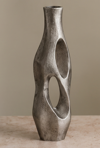 Vase à fleurs en métal argenté de style nordique minimaliste, sculpté artisanallement, avec surface à double orifice, pièce maîtresse pour la décoration intérieure moderne, fournisseur - Product Image 4