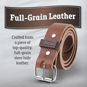 Ceinture en cuir pleine fleur véritable pour homme, marron, avec boucle ardillon en acier, durable, en cuir de bovin - Product Image 1
