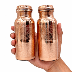 Copper Water Bottle Floral Pattern Screw-On Lid Reusable Travel <b>Mug</b> Traditional Chinese Design Single Wall Metal - Product Image 6