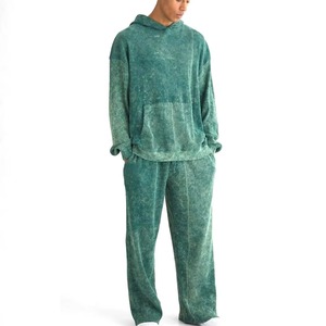 Vente flash - Ensemble de survêtement en coton délavé personnalisé, logo brodé surdimensionné, tissu en coton de haute qualité, vêtements de sport pour l'entraînement et le fitness - Product Image 1