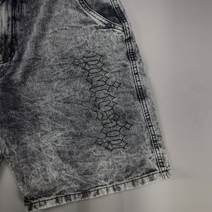 Shorts de Mezclilla Negros Lavados con Diseño Bordado, Estilo Urbano Vintage, Shorts Casuales de Verano - Product Image 3