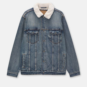 Men's <b>Denim</b> Jacket With Sherpa Lining Turn-down Collar Casual Style Regular Fit Washed Cotton <b>Material</b> Autumn Wear - Product Image 4