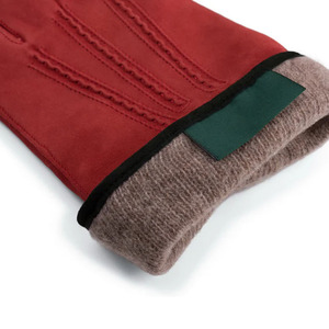 Gants d'hiver pour hommes en peau de mouton rouge, à doigts complets, avec fermeture à boutons-pression, faits à la main, thermiques et écologiques - Product Image 1
