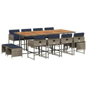 Set da Giardino Grigio per 12 Persone con Struttura in Legno Massello e Base in Acciaio, Design Contemporaneo per Patio e Terrazza - Product Image 2