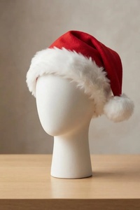 Abrigo de terciopelo rojo para mujer, estilo clásico, con ribete de piel sintética blanca, bordado, tejido, para invierno, manga larga, cálido - Product Image 2