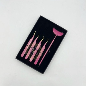 Ensemble de pinces à épiler pour extension de cils durables en gros Revêtement de couleur de base argenté rose pailleté Acier inoxydable miroir coupe lune - Product Image 3