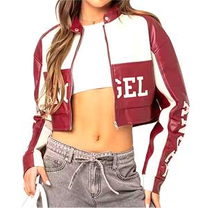 Casual Letter Print Slim Fit Long Sleeve Crop Top Short Coat Women <b>Lightweight</b> Varsity <b>Jacket</b> Finished Woven Wool - Product Image 1
