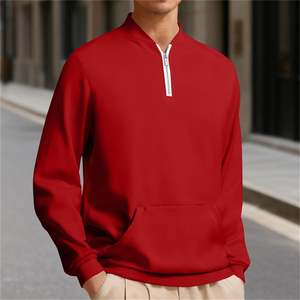 Sweatshirt for Mens Basic Quarter Zipper Long Sleeve Loose Fit Solid Color with Pocket Mandarin/ Band Collar OEM Custom Logo - Product Image 2