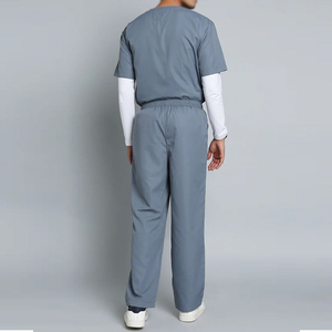 Men's <b>Blue</b> <b>Scrub</b> Set Cotton Polyester Woven Hospital Uniform Pants V-Neck Top Medical Workwear Needle Detection - Product Image 3