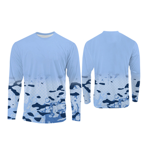 Camisa de Pesca Unisex de Manga Larga con Estampado de Sublimación Diseño de Lubina UPF 50 Transpirable 100% Poliéster Patrón Azul Gris Ropa para Exteriores - Product Image 2