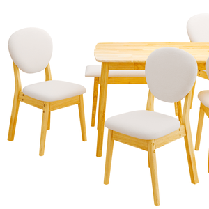 Rubberwood Dining <b>Table</b> <b>Set</b> 1 Rectangular <b>Table</b> & 4 Upholstered Chairs with 1 <b>Bench</b> Natural Wood Finish & Beige Cushions Det - Product Image 2