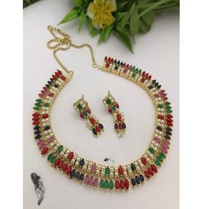 Conjunto de Collar y Aretes de Latón Chapado en Oro de Primera Calidad con Circonitas y Kundan, Joyería Glamorosa para Mujer, Regalo de Boda y para Fiestas - Product Image 1