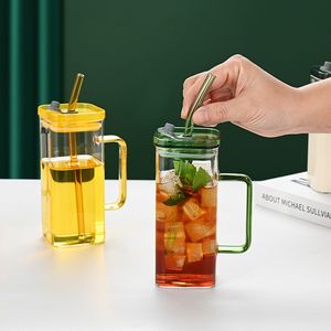 Set di 6 Bicchieri in Vetro Borosilicato di Alta Qualità, Quadrati, 6 Colori, con Coperchio per Latte, Succhi e Bevande Fredde - Product Image 5