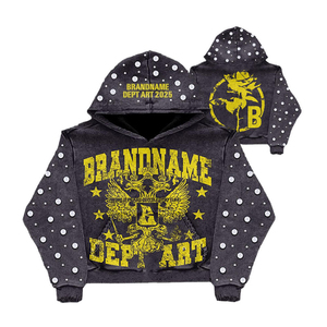 Custom Pure Cotton Street Style Zip Hoodie for Men with Applique Distressed Embroidery and Hot Fix Rhinestone Details Hoodie - Product Image 2