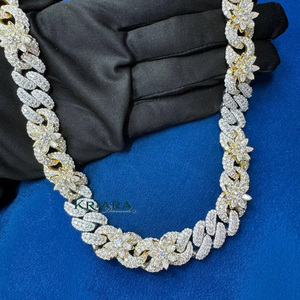 Flower Link <b>Chain</b> Necklace 18K Gold Lab Grown S925 Rhodium Plated Statement Jewelry Unisex Luxury Design - Product Image 5