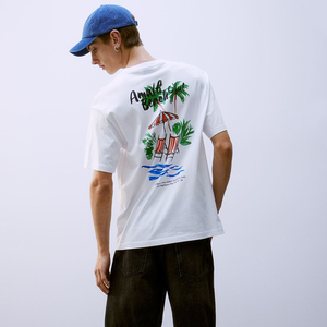 Camiseta de Hombre Blanca de Punto Ecológica para la Playa, Estilo Urbano, Cuello Redondo, Manga Corta, Algodón, Colección de Verano - Product Image 3