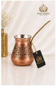 Rose Gold Hammered Copper Turkish <b>Coffee</b> Pot Small Milk <b>Warmer</b> Briki Pot with Crystal Knob Lid - Product Image 5