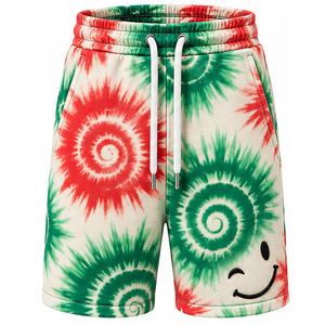 Custom <b>Mens</b> Tie Dye <b>Fleece</b> Sweat <b>Shorts</b> With Embroidery Elastic Waist Drawcord Side Pockets Wholesale Casual Streetwear Supplier - Product Image 1