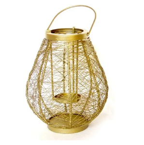 Vintage black finish lantern on a floral curved metal stand with fairy light glow, available at wholesale prices. - Product Image 2