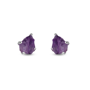 925 Sterling <b>Silver</b> Natural Amethyst Rough Butterfly Lock <b>Stud</b> <b>Earrings</b> Fashion Trendy Dainty Prong Setting Wedding 4 Pairs Pack - Product Image 2