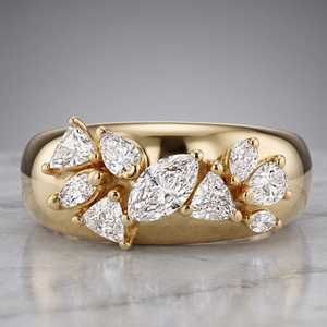 Multi Shapes Lab Grown Diamond Toi Et Moi <b>Dome</b> <b>Ring</b> For Unisex 14K Yellow Gold Engagement Gift For Party Charms - Product Image 1
