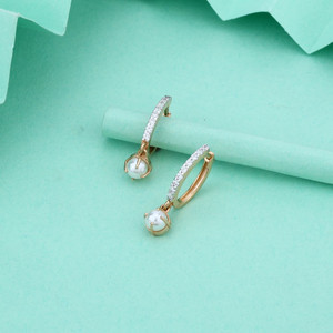 Boucles d'oreilles créoles élégantes classiques avec perles pour femmes, en or 22 carats et pierres naturelles, bijoux délicats pour fêtes et cadeaux - Product Image 2