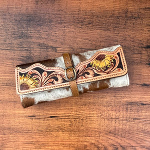 Estuche de joyería de cuero mecanizado para mujer de lujo con pelo a la moda, monedero de viaje de joyería de gran capacidad de cuero genuino Floral occidental - Product Image 2