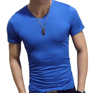 เสื้อยืดคอกลมแขนสั้นทรงเข้ารูปสำหรับผู้ชาย สีพื้น ผ้าเจอร์ซีย์คอตตอน ระบายอากาศได้ดี ความยาวปกติ แบบเรียบ ย้อมสี ผ้าถัก - Product Image 6