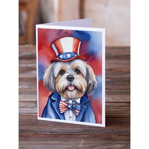 Lhasa Apso Patriotic American Whimsical A7 Note Cards Paquete de 8 tarjetas en blanco con sobres Tarjetas de felicitación de tamaño 5x7 - Product Image 2